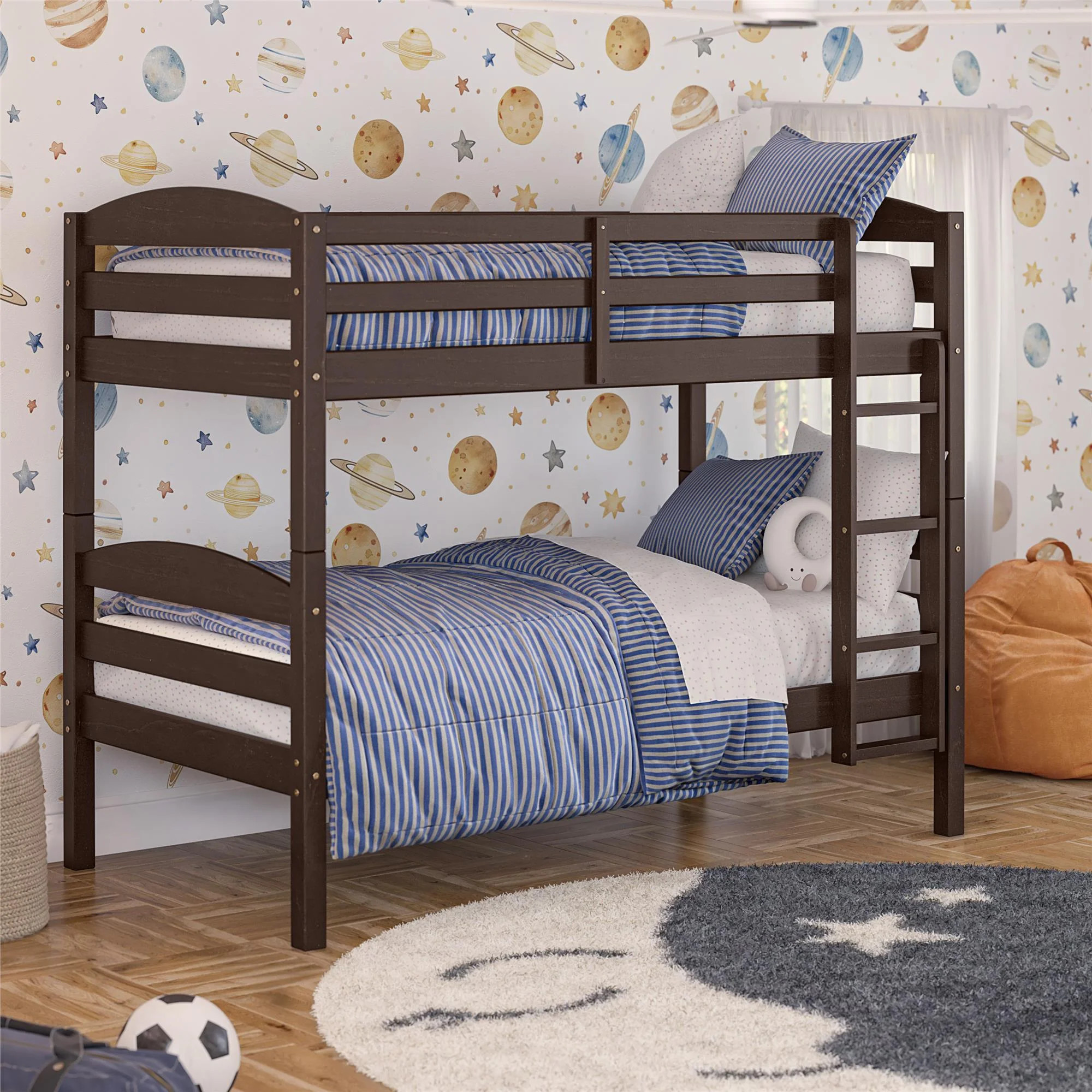Better Homes & Gardens Leighton Solid Wood Twin-over-Twin Convertible Bunk Bed, Mocha | Walmart (US)
