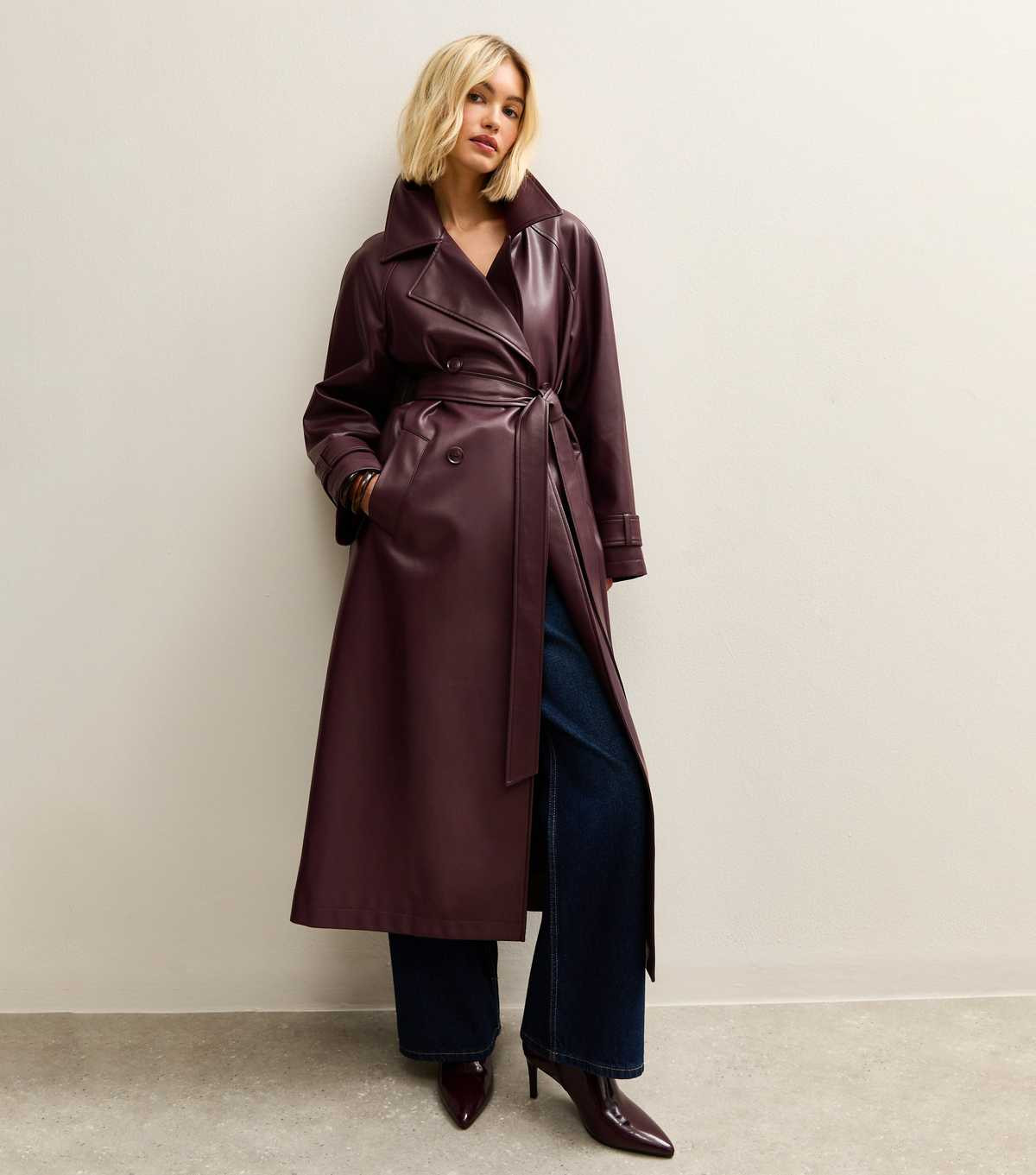 Burgundy Faux Leather Trench Coat | New Look | New Look (UK)