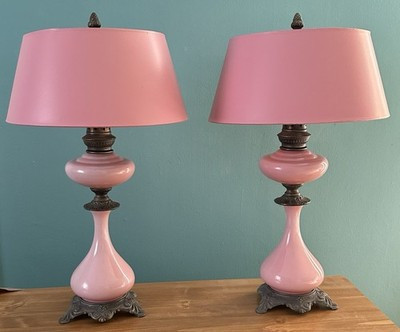 Vintage Pair of Pink Glass Boudoir Table Lamps | eBay US
