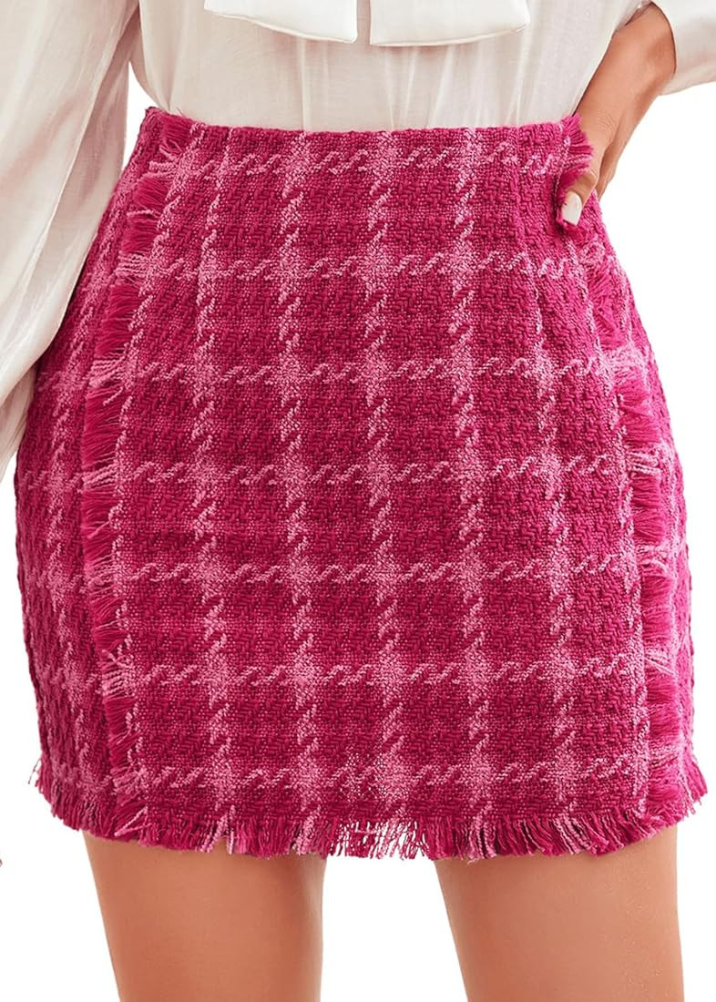 Floerns Women's Plaid High Waist Bodycon Mini Skirt | Amazon (US)