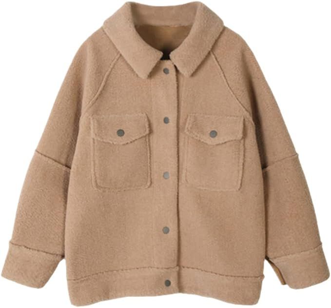 Alloaone Women Outwear Fur Faux Loose Coat Basic Bomber Jackets | Amazon (US)