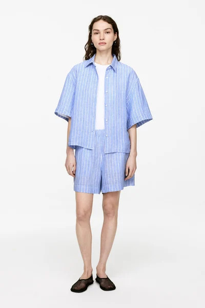 Linen Shorts – Blue/White – Women – ARKET GB | Arket UK