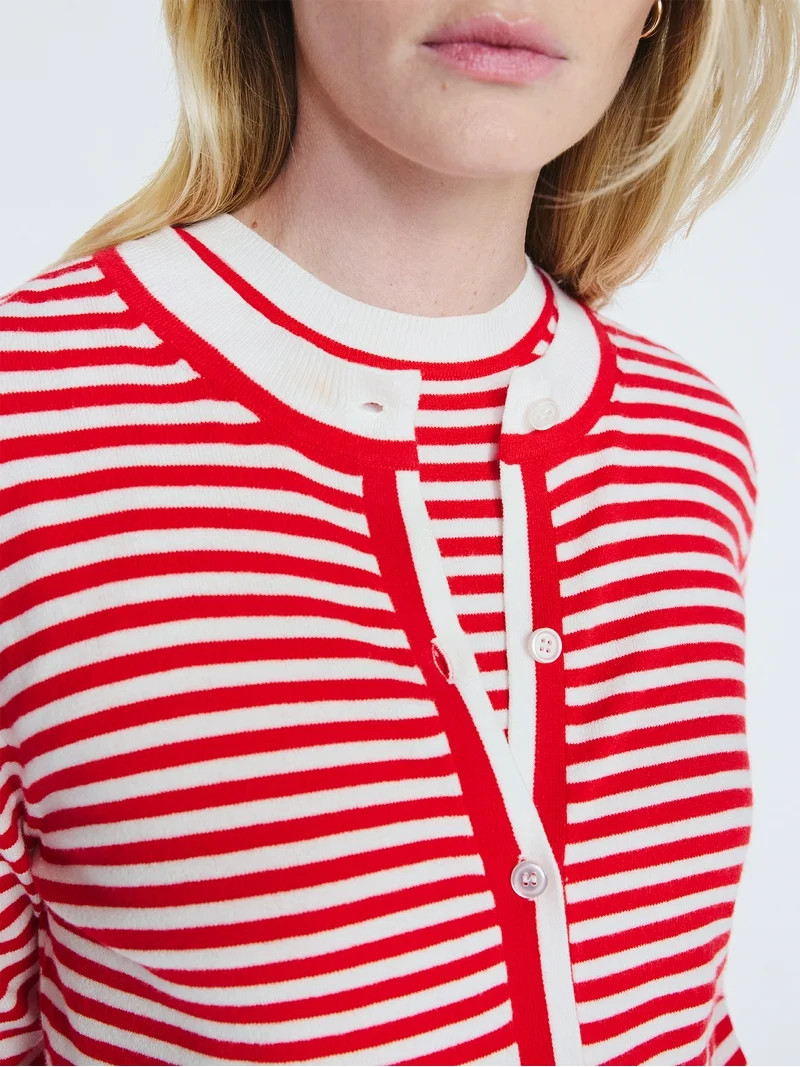 Free Assembly Women's and Women's Plus Solid, Stripe, & Print Classic Cozy Yarn Cardigan Sweater,... | Walmart (US)