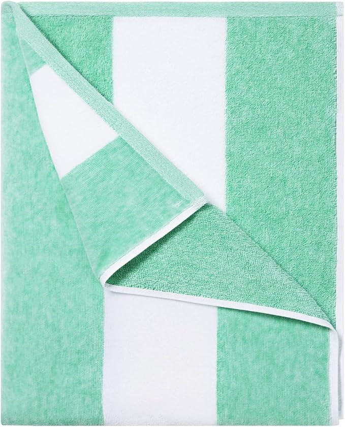 Fluffy Oversized Beach Towel - Plush Thick Large 70 x 35 Inch Cotton Pool Towel, Green Striped Qu... | Amazon (US)