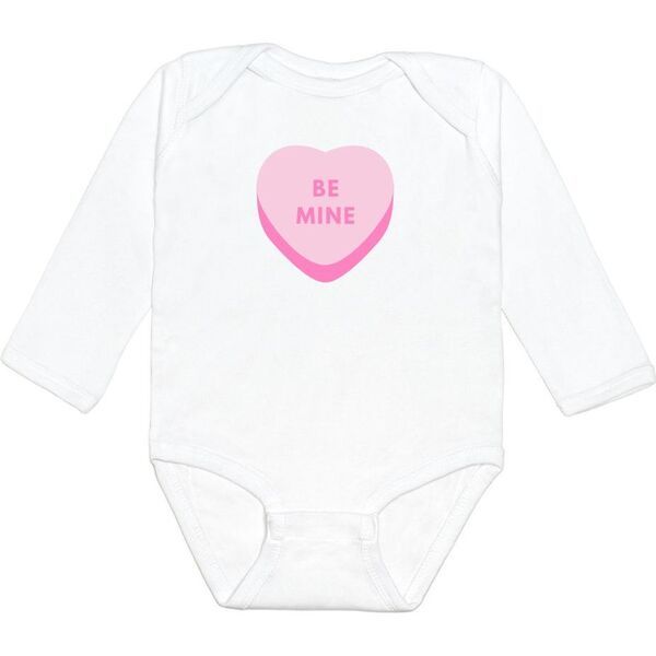 Be Mine Valentine's Day Long Sleeve Bodysuit, White | Maisonette