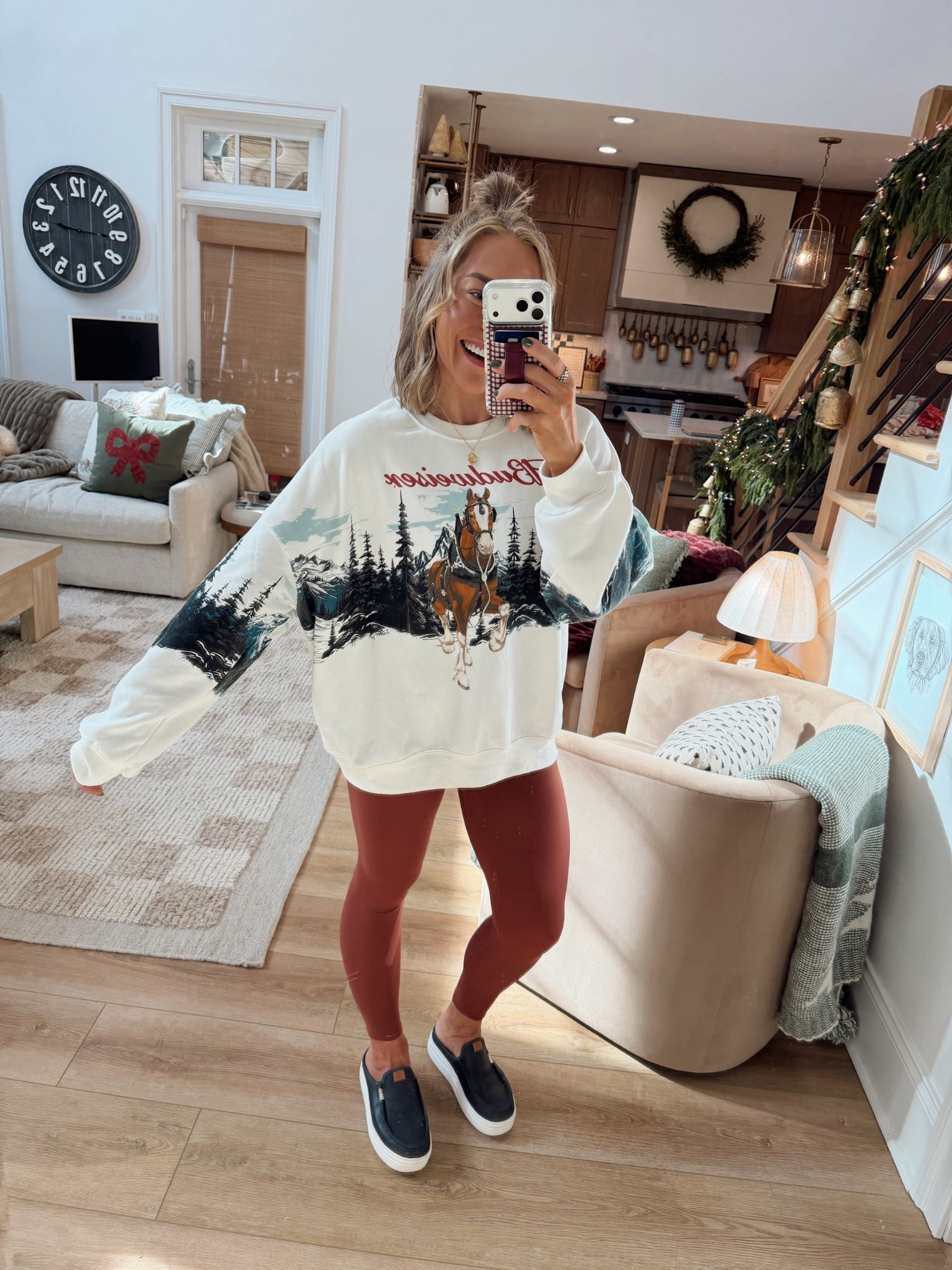 Currently obsessed w/ any & all holiday graphics 🙈🧸love this one!!!! In the XL for an oversized fit🙌🏼✨ leggings are vitality, S & code HOLLEY10 saves ya! Hey dude slides are my FAVE, tts! 

Ootd / comfy / seasonal / target finds / Holley Gabrielle / hey dude 

#LTKootd #LTKFindsUnder100 #LTKFindsUnder50