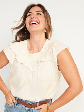 Ruffled Lace-Trim Short-Sleeve Blouse for Women | Old Navy (US)