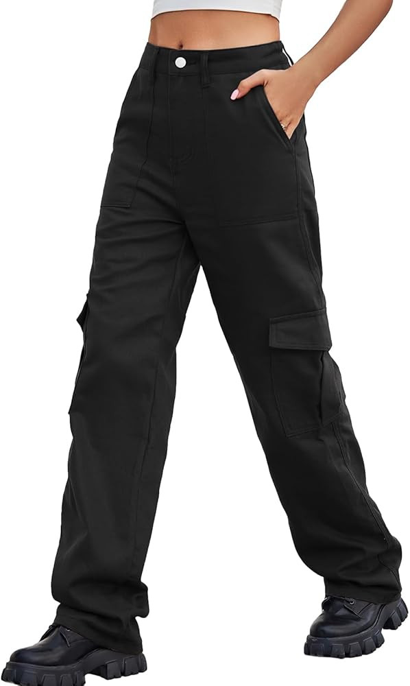 ATOFY Women Cargo Pants Elastic High Waist Casual Jean Pants Multi Pockets Straight Leg Denim Tro... | Amazon (US)