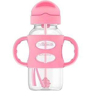 Dr. Brown's Wide-Neck Sippy Straw Bottle with Handles, Pink | Amazon (US)
