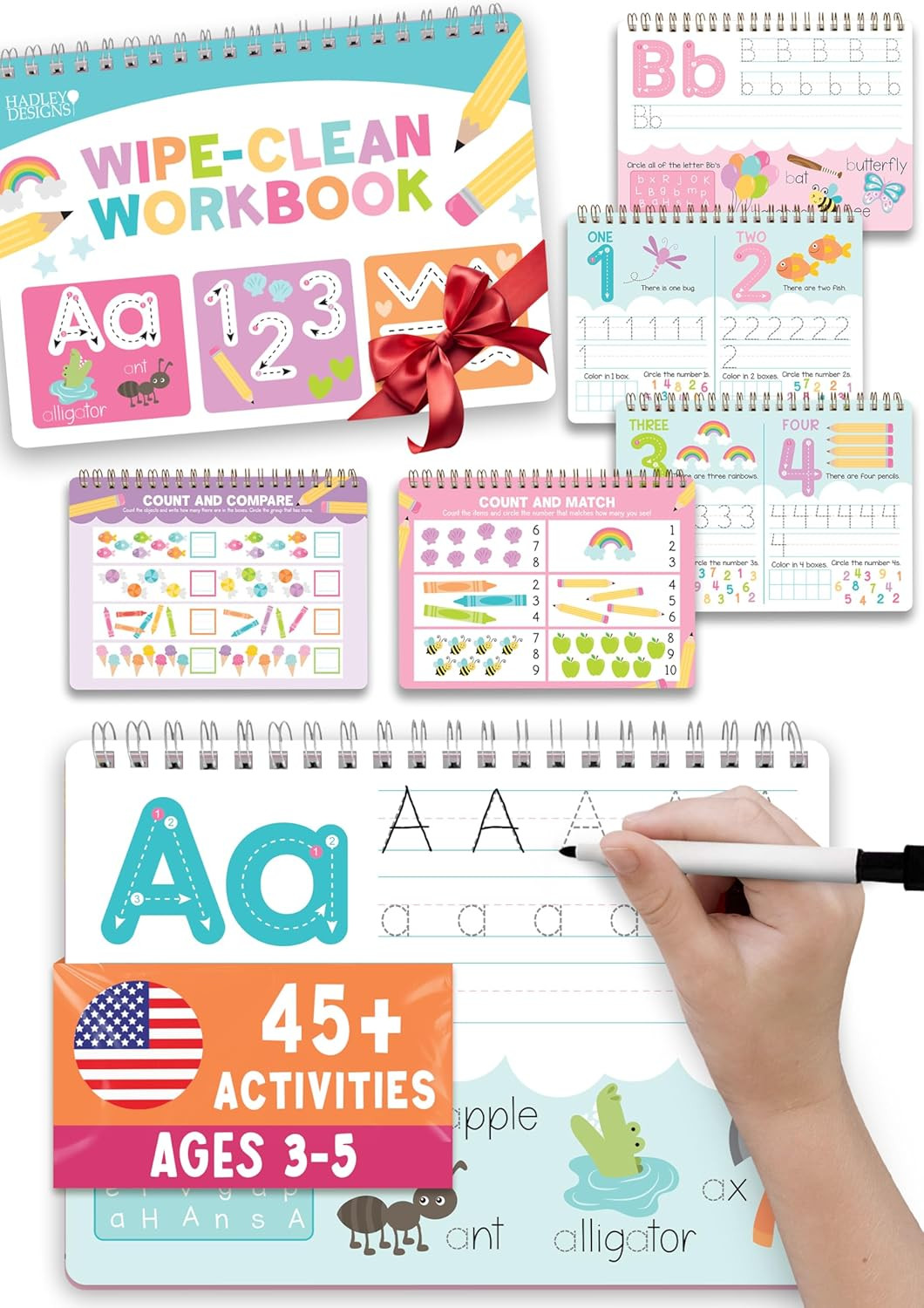 Hadley Designs ABC Tracing Books for Kids Ages 3-5, Dry Erase Writing Practice for Kids Age 3-5, ... | Amazon (US)