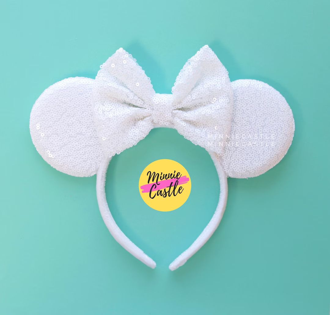 Minnie ears, white Mickey ears, Mouse ears, Classic ears,  bride ears, white ears headband for ad... | Etsy (US)
