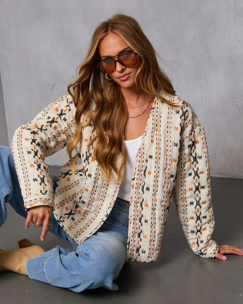 Sadena Printed Abstract Quilted Jacket | VICI