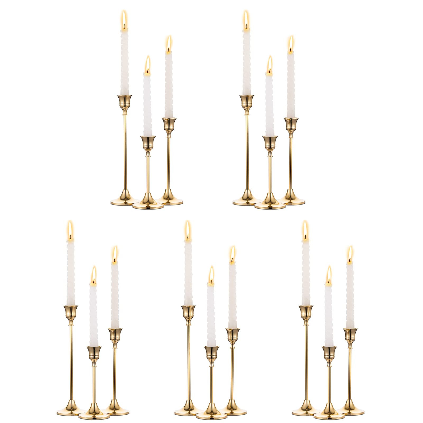 Nuptio Candlestick Candle Holders 15 Pcs Candle Stick Holder Gold Taper Candle Holder Candle Stan... | Amazon (US)
