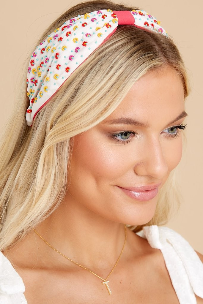 Mini Daisy White Multi Beaded Headband | Red Dress 