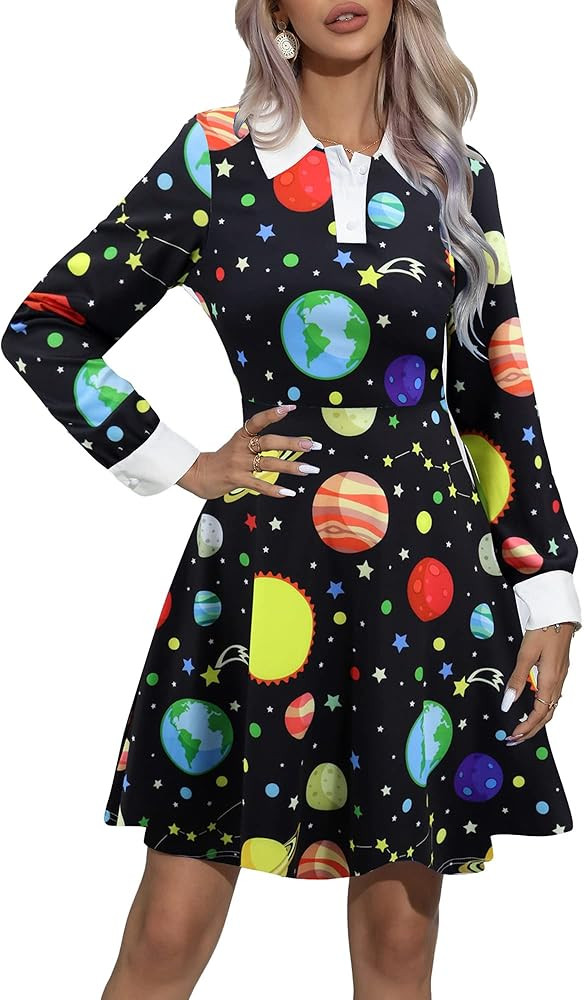 Laqeyko Women Long Sleeve Peter Pan Collar Fit and Flare A Line Skater Halloween Dress School Cos... | Amazon (US)