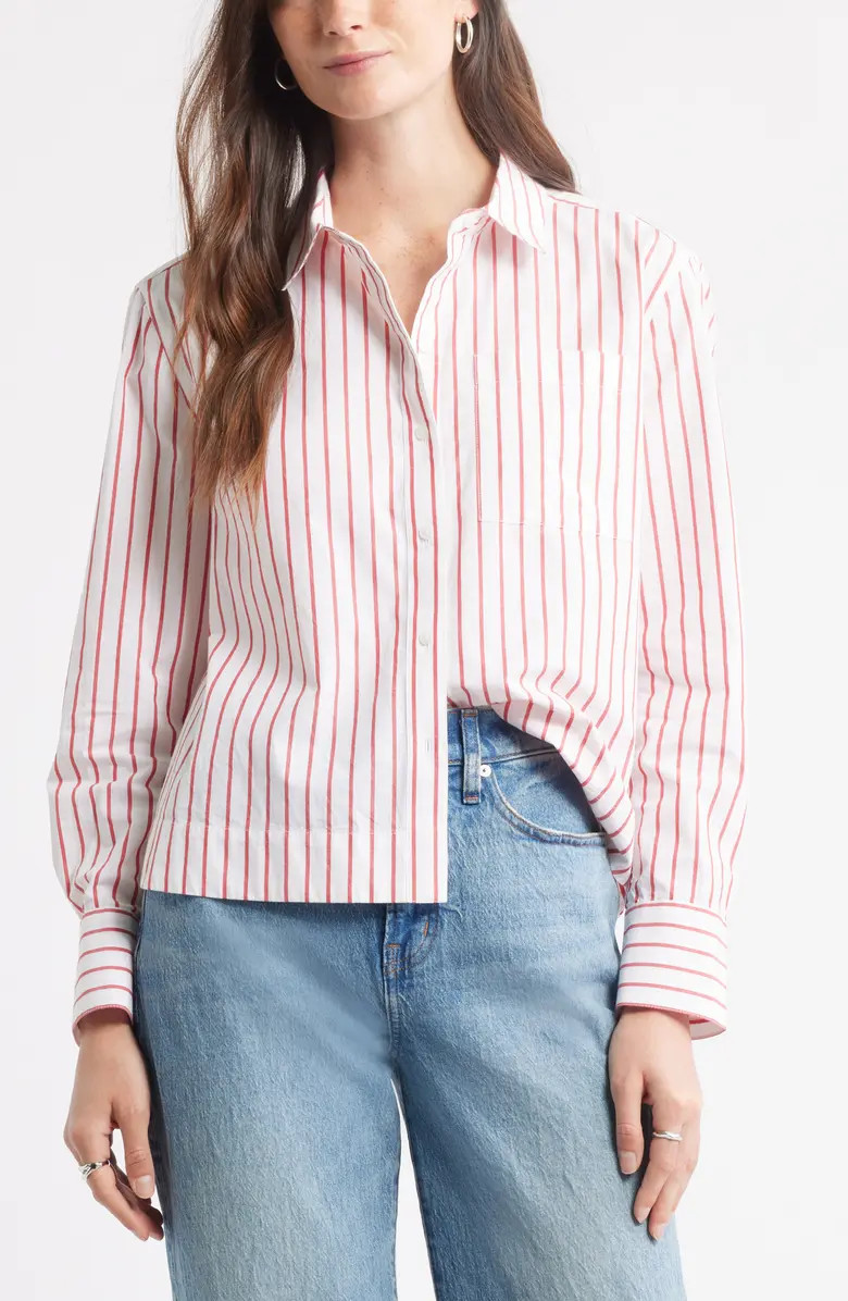 Caslon® Long Sleeve Drop Hem Button-Up Shirt | Nordstrom | Nordstrom
