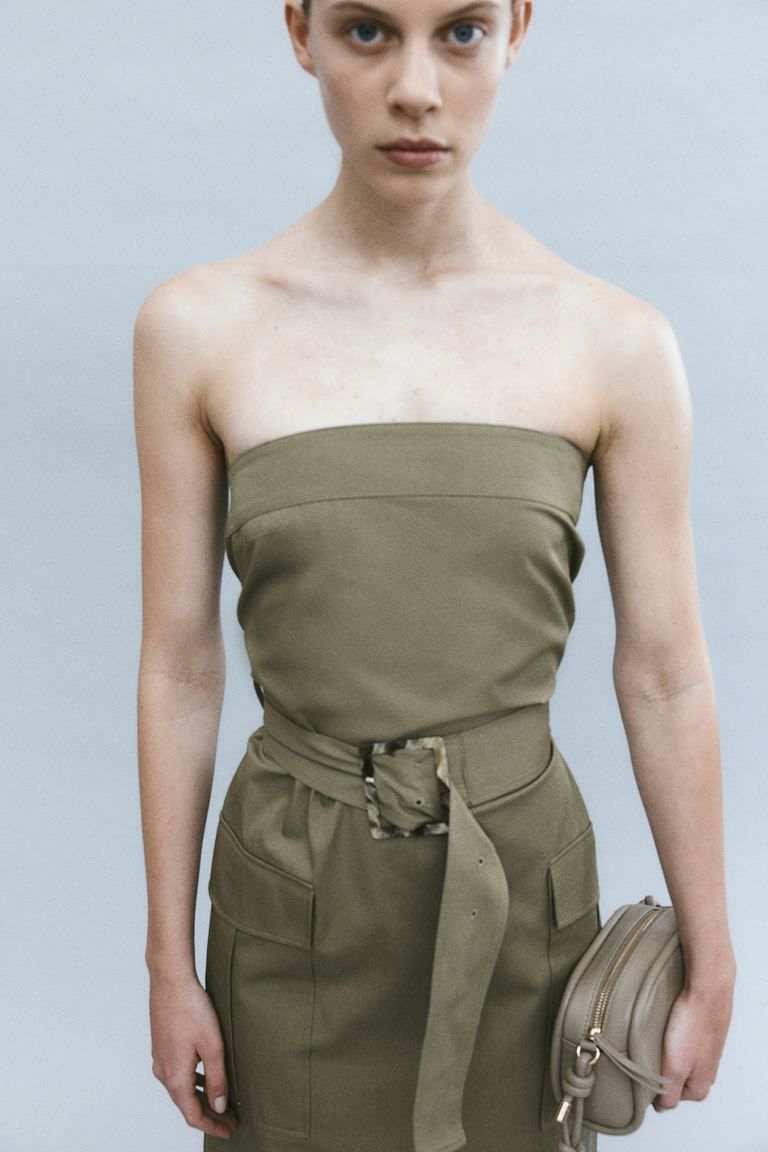 Belted Bandeau Dress - Khaki green - Ladies | H&M US | H&M (US + CA)