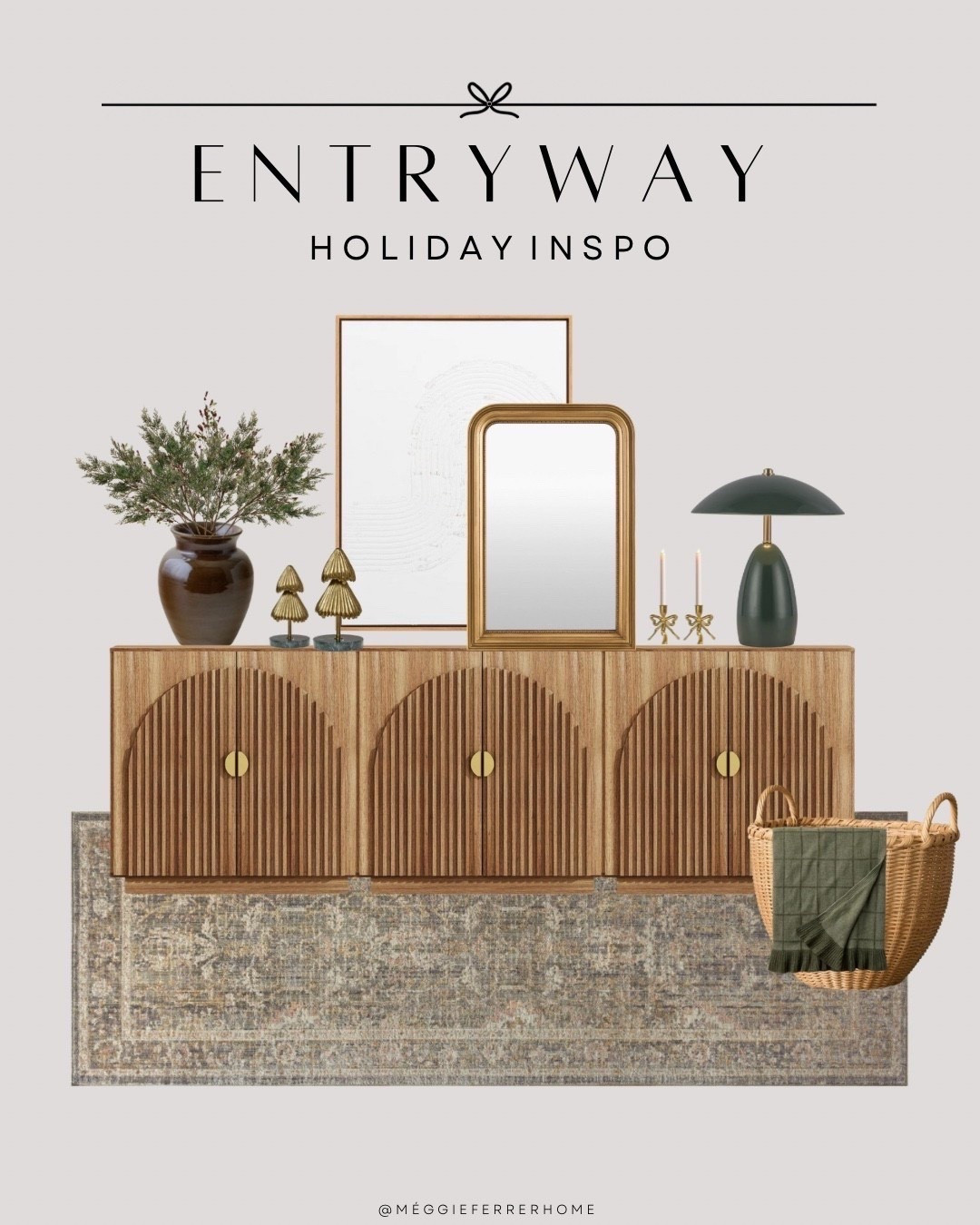 ✨ Entryway Holiday Inspo ✨
Bringing a little seasonal warmth to the entryway with cozy textures, muted greens, and subtle metallic touches. I love how this look feels festive but still blends seamlessly with a neutral home palette 🤎

Every piece here is timeless enough to keep out beyond the holidays — from the fluted cabinet and layered art to the woven basket and moody lamp.#ModernOrganicHome #NeutralHomeDecor #EntrywayInspo #HomeStyling #HolidayDecor #LTKFinds

#LTKHome #LTKHoliday #LTKHome #LTKSaleAlert #LTKSeasonal