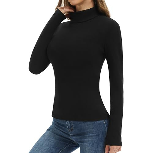 DDOBB Thermal Turtle Neck Tops for Women Fleece Lined Long Sleeve Polo Roll Neck Jumpers for Skiing Snowboarding Hiking Black | Amazon (UK)
