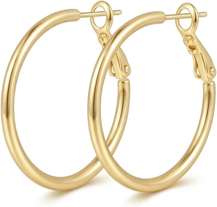 14K Yellow Gold Hoop Earrings for Women Thin Gold Hoops Hypoallergenic Lightweight Large Hoops Earring for Woman 2MMx30/40/50/60MM | Amazon (US)