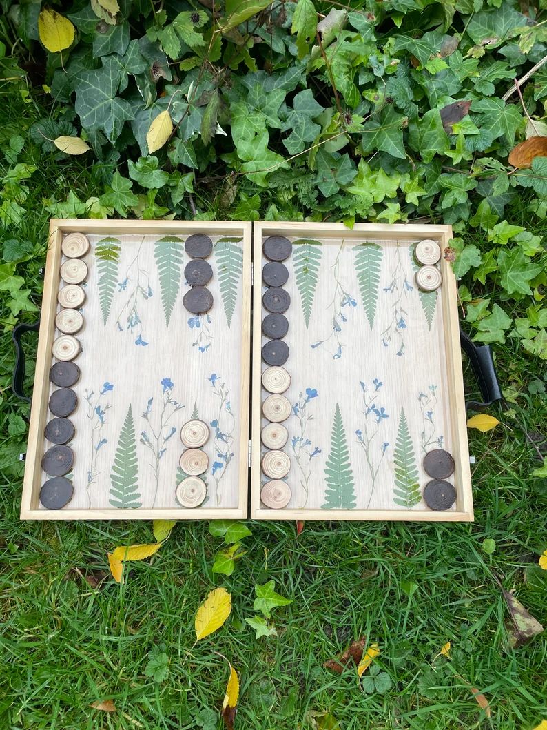 Large Handmade Botanical Backgammon Board Set With Pressed - Etsy | Etsy (US)