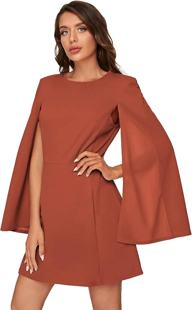 SheIn Women's Elegant Cloak Sleeve Mini Cape Dress Plain with Pocket | Amazon (US)