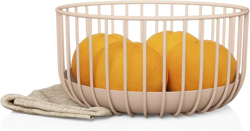 Fruit Basket - Scandinavian Minimal Design - Metal Steel Wire Decor Basket with Removable Tray fo... | Amazon (US)