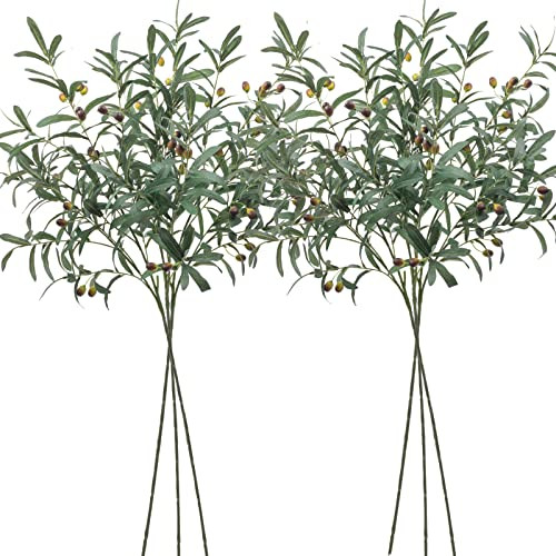 SHACOS 6 PCS Fake Olive Branches for Vases 39" Tall Long Greenery Stems Faux Olive Tree Branches Artificial Olive Leaf Stems with Olive Fruits Fake Plant for Home Wedding Greenery Decor | Amazon (US)