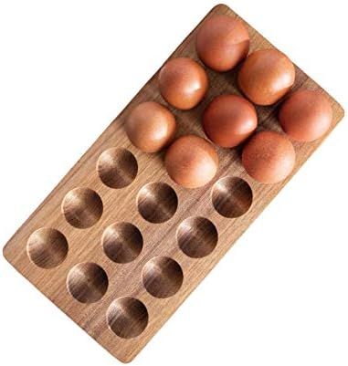 Wooden Egg Holder by ILLATO - Premium Acacia Wood Egg Tray | 18 Holes Egg Plate | Freezer, Tablet... | Amazon (US)
