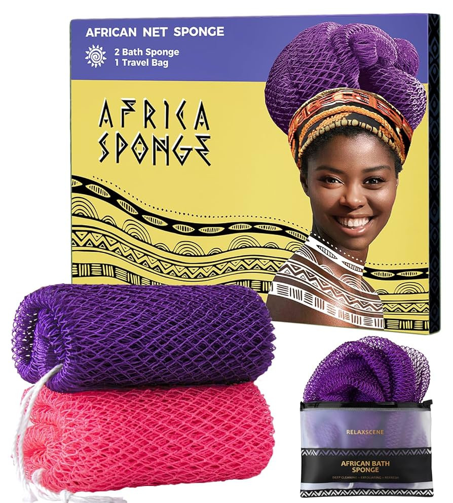 Amazon.com: African Net Sponge Authentic - 2 Pieces Loofah Exfoliating Body Scrubber Bath Sponge ... | Amazon (US)