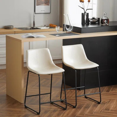 (Set of 2) Vintage Style 24-Inch Armless Industrial Faux Leather Counter Stool with Metal Legs and Footrest for Kitchen Island, Cafe, Pub, Bar Counter | Wayfair North America