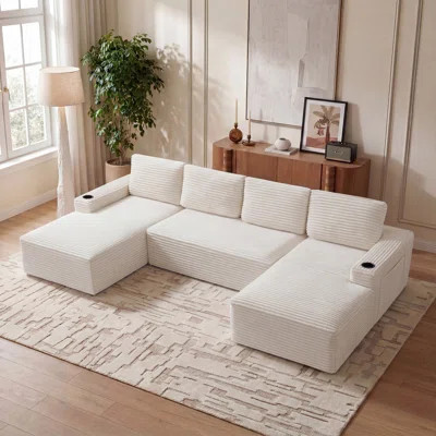 Compressible U Shaped Sectional Sofa 133.4×65.0×34.6 Inch Corduroy Modular Sectional Sofa Cream White No Assembly Required Modular Combination | Wayfair North America