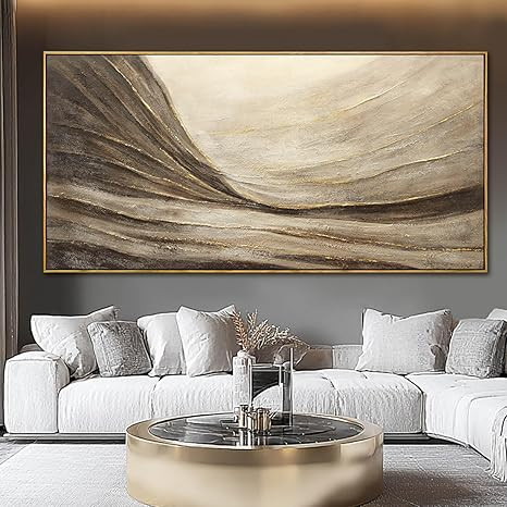 Textured Abstract Wall Decor with Frame Grey and Brown Canvas Art Gold Accents Modern Large Artwo... | Amazon (US)