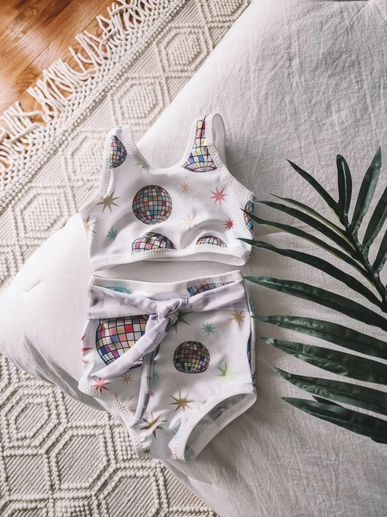 Disco ball tie front bikini swim/ baby swim suit/ baby bikini/ toddlers swim suit/ kids swim wear... | Etsy (US)