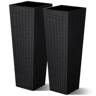 32 in. Black Plastic Tall Square Planter (Set of 2) | The Home Depot