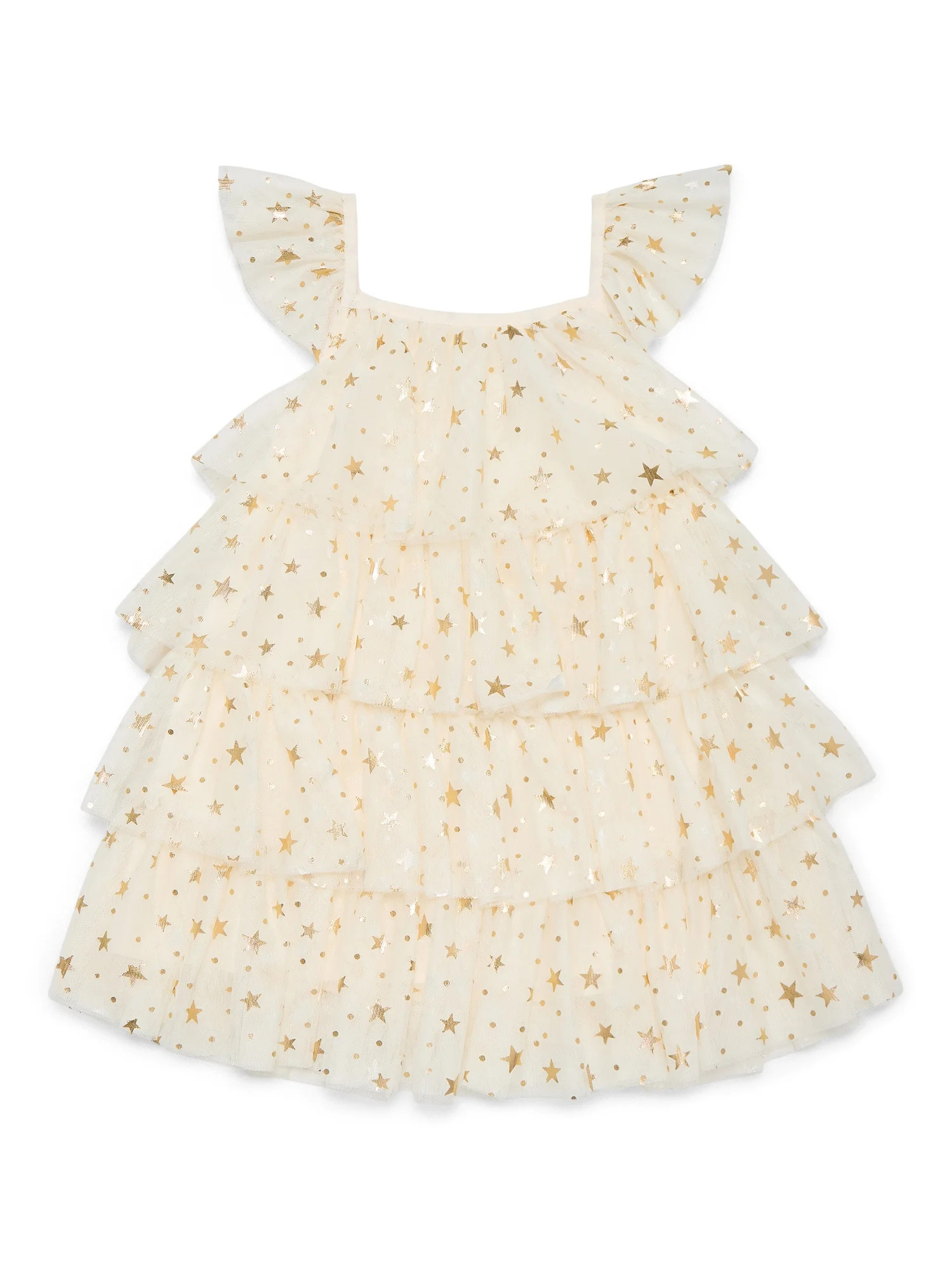 Dreaming of Lucy Toddler Girls Shimmer Tiered Ruffle Dress with Short Sleeves, Sizes 12M-5T | Walmart (US)
