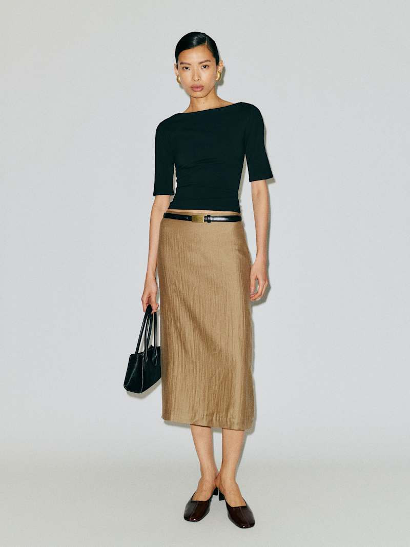Reformation Helen Low Waist Midi Skirt Natural 12 | Reformation (Global)