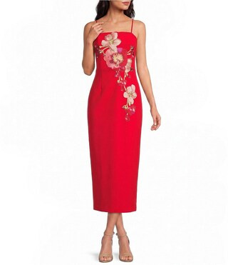 Fleurisca Column Crepe Midi Dress | Dillard's