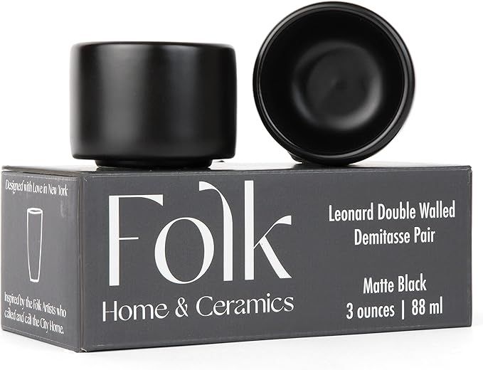 Folk Ceramics Leonard - Tazas de café expreso de cerámica, juego de 2, 3 onzas, color negro mat... | Amazon (US)