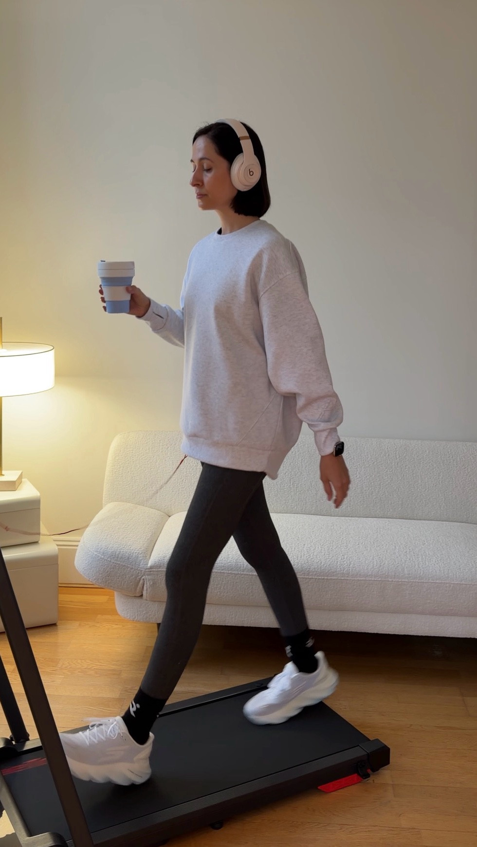 INDOOR WALKS ARE ON! ❄️☕️ we’ve had this for ages but finally pulled it out from under the sofa today! Obsessed. First thoughts: LOVE that I can get my steps in without going out into the cold, wet, horror of outside (staying in is my favourite!). Love that I feel safe now it’s getting darker (and weirder!) out there. Love that I can watch tv, read or listen to a book or podcast which I’d be doing anyway and be exercising at the same time. Love that it’s very quiet and it folds down slim enough for the very small gap under the  sofa. I did feel a bit wobbly on it at first but I get vertigo so I think it was that - Adele had a full run on it & she was absolutely fine. I think this might be my new winter office 😍

#LTKfitness #LTKwinter #LTKuk