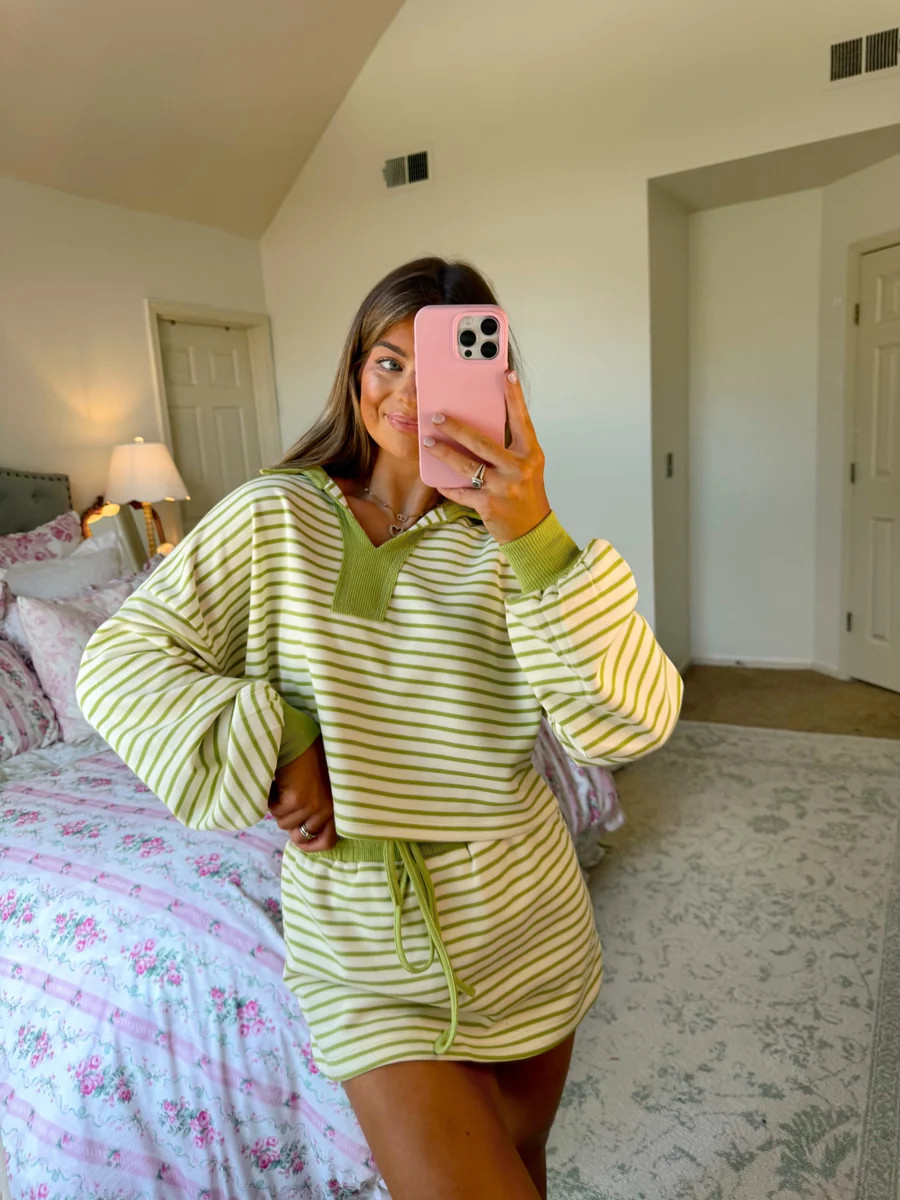 Claire Striped Set - Avocado | Ave and Liv Boutique