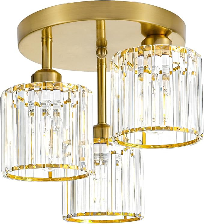 Modern Semi Flush Mount Ceiling Light, 3-Light Crystal Close to Ceiling Light Fixtures, Gold Kitc... | Amazon (US)