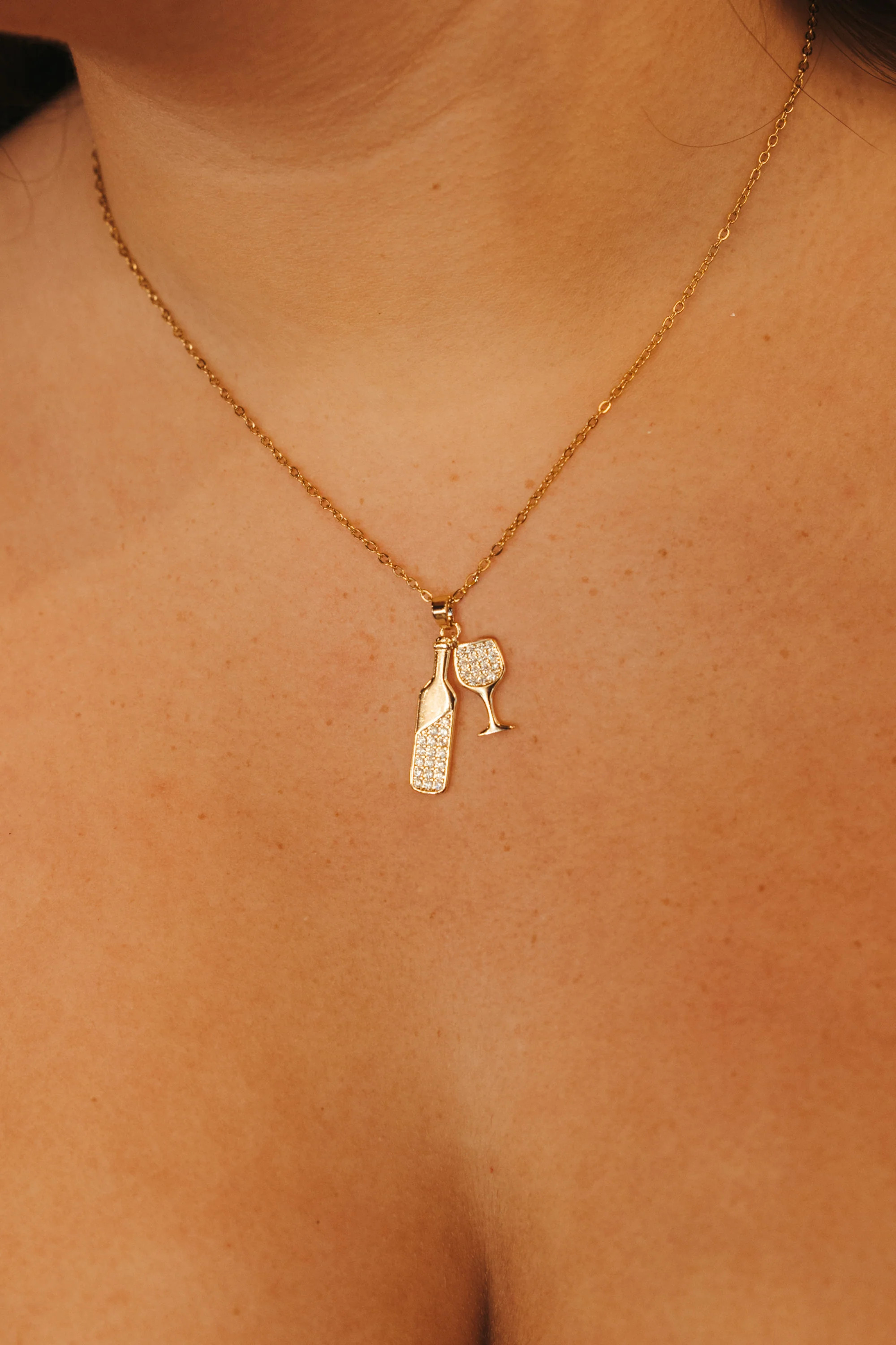 Social Hour Wine 316L Stainless Steel Crystal Necklace | KC Chic Designs