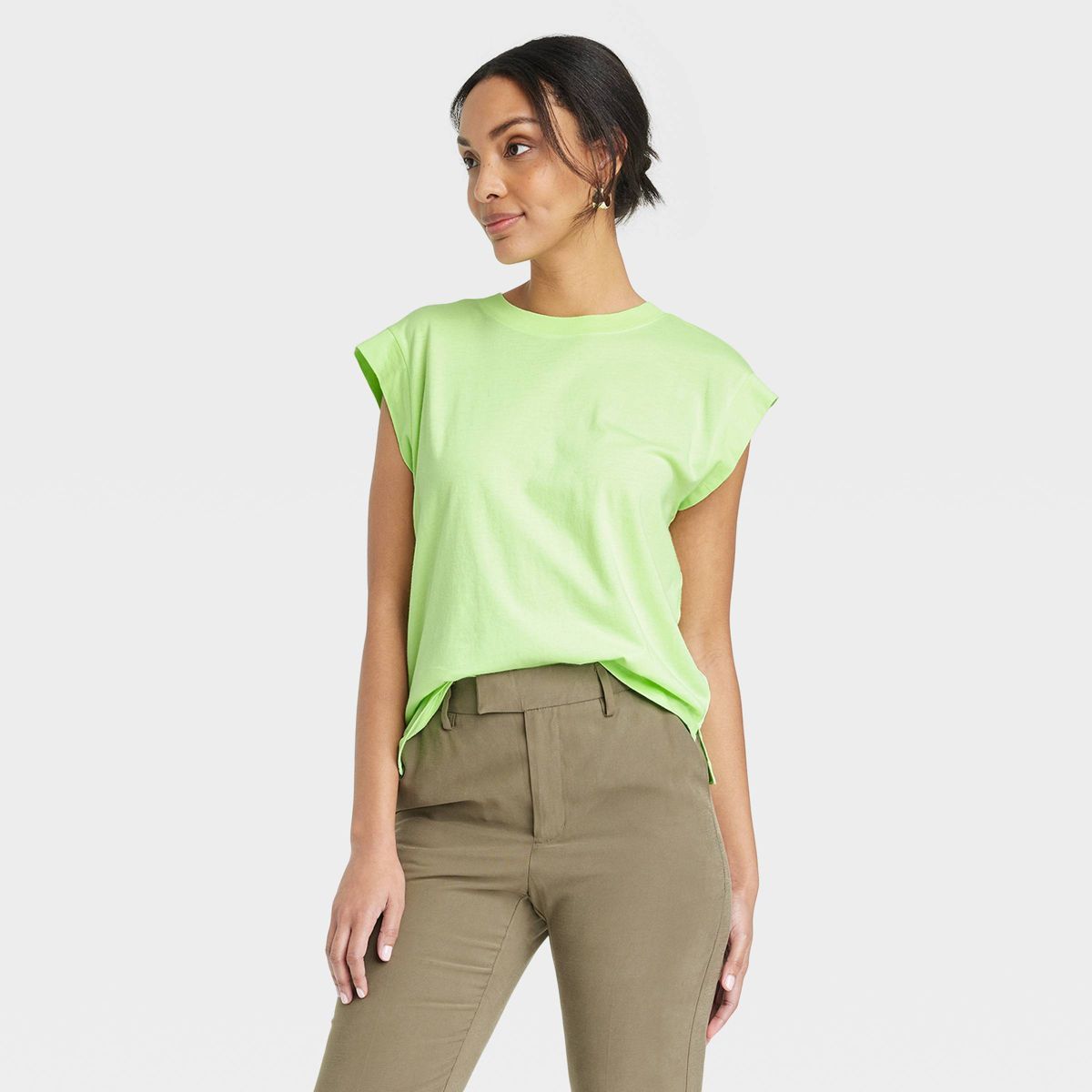 Women's Extended Shoulder T-Shirt - A New Day™ Lime S | Target