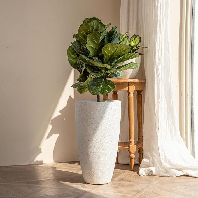 LA Jolie Muse 20 Inch Tall White Planters,Set of 2 Indoor/Outdoor Tall Planters with Shelf Insert... | Amazon (US)