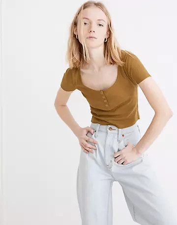 Ribbed Henley High-Crop Tee | Madewell