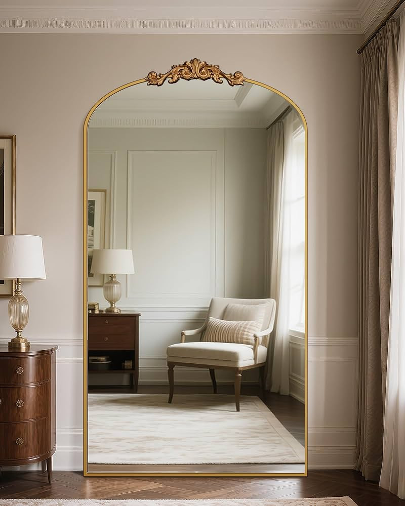 Full Length Mirror, 81"x41" Floor Mirror with Carved Metal Frame & Bottom Art Carved, Full Body M... | Amazon (US)
