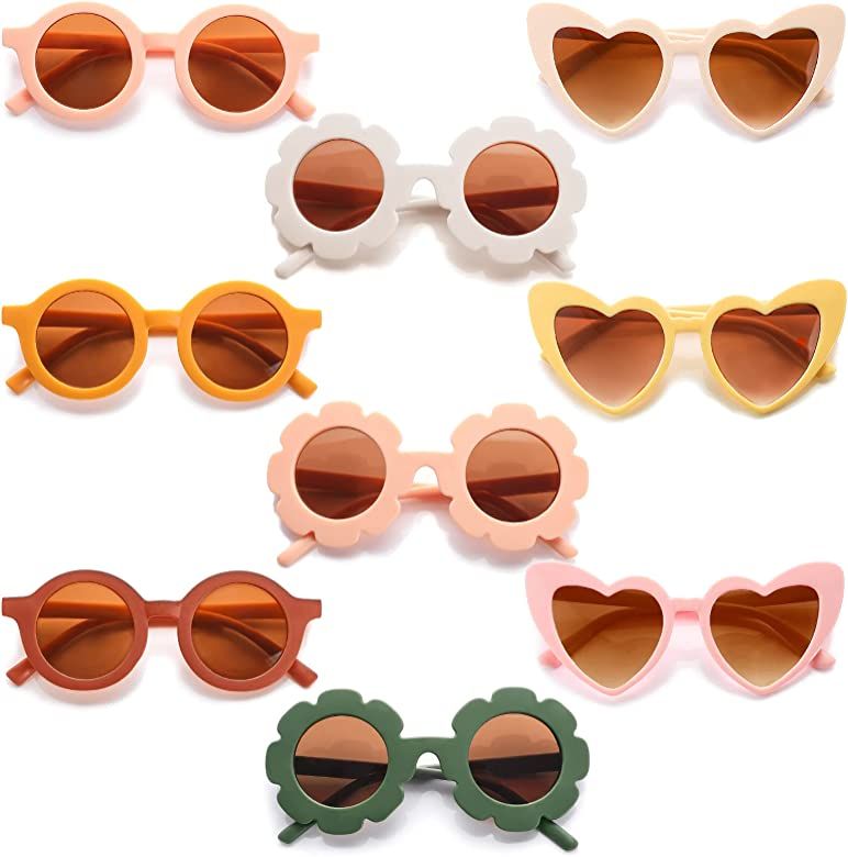 9 Pieces Toddler Sunglasses Flower Round Heart Shaped Kids Sunglasses Colorful Girls Sunglasses f... | Amazon (US)