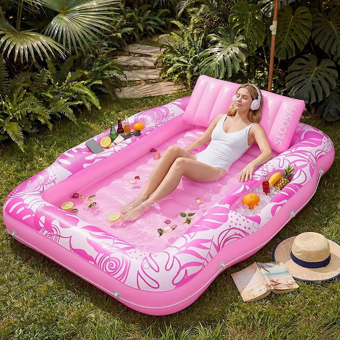 Inflatable Tanning Pool Lounger Float, 70" x 53" Pool Floats Adult with Cooler, 6 in 1 Suntan Tub... | Amazon (US)