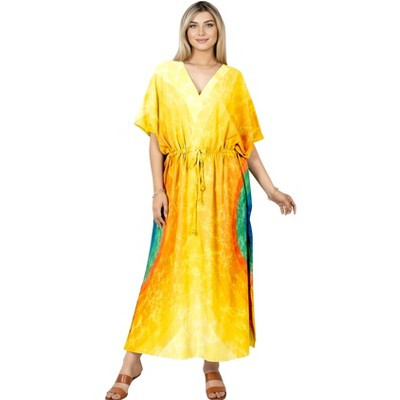 HAPPY BAY Women's Summer Vacation Loungewear Casual Long Kaftan Beach Cover Up Dress Maxi Dresses Caftans for Women One Size Yellow Tie Dye | Target